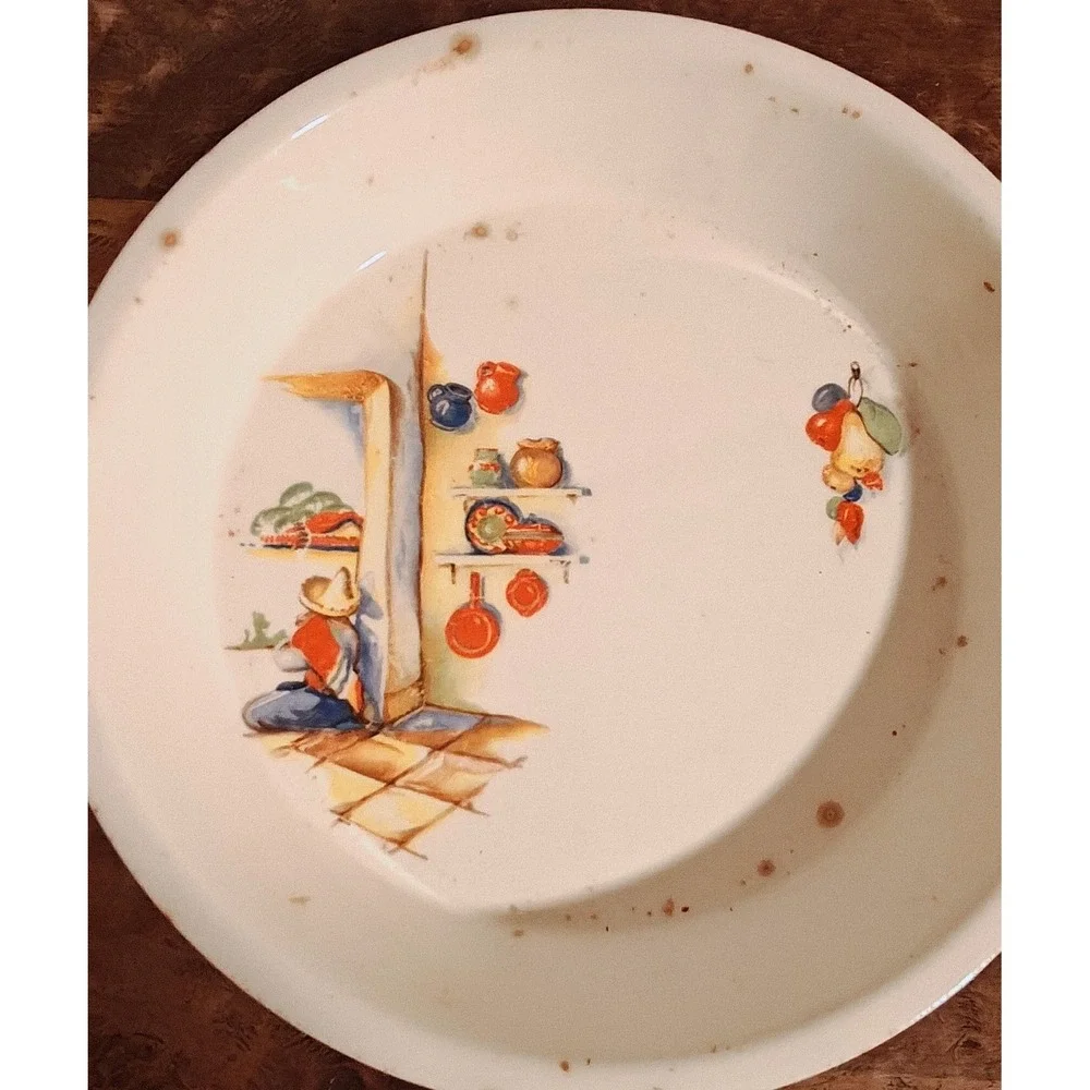 Vintage Edwin M Knowles Semi Vitreous Tia Juana Dinner Plate And Bowl Pair